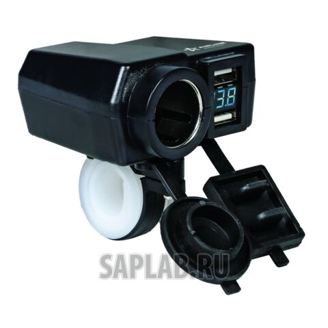 Купить AIRLINE AEBJ208 Розетка USB для мотоциклов с вольтметром и прикуривателем (5В, 2.1А+2.1А) (вкл/выкл)