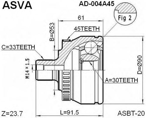 Купить ASVA AD-004A45 ШРУС наружный 30x53x33