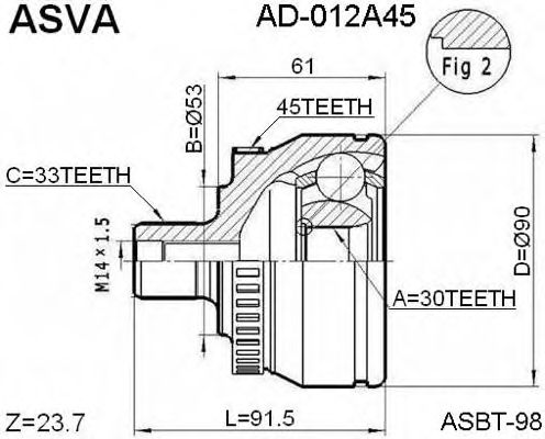 Купить ASVA AD-012A45 ШРУС наружный 30x53x33