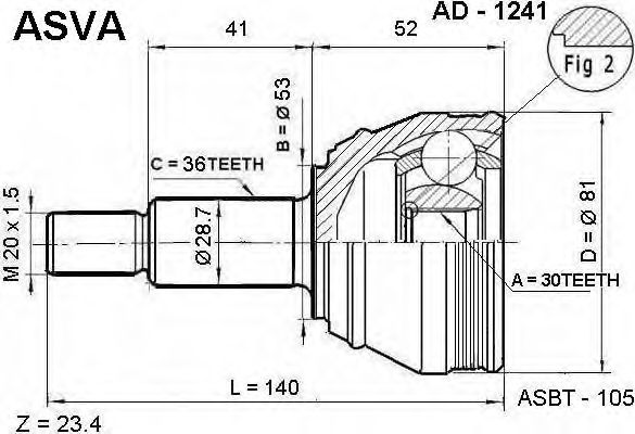 Купить ASVA AD-1241 ШРУС наружный 30x53x36