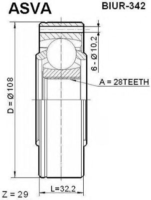 Купить ASVA BIUR-342 ШРУС внутренний задний 28x108