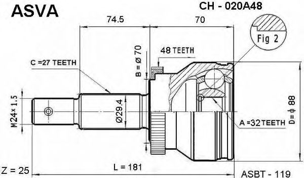 Купить ASVA CH-020A48 ШРУС наружный 32x70x27