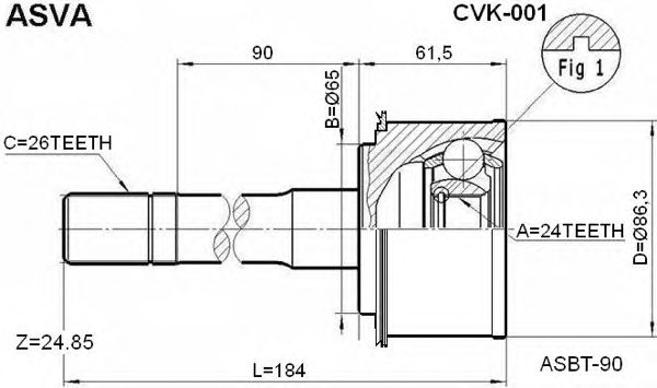 Купить ASVA CVK-001 ШРУС наружный 24x65x26