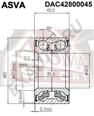 Купить ASVA DAC42800045 Подшипник ступичный передний (42x80x45x45)