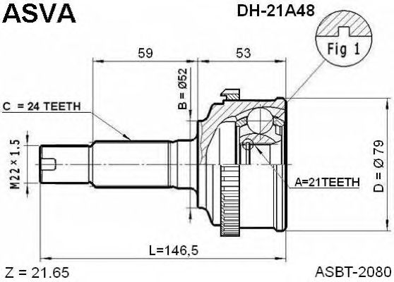 Купить ASVA DH-21A48 ШРУС наружный 21x52x24