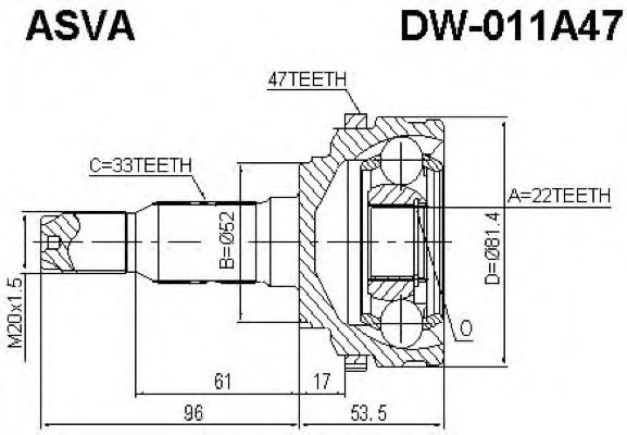 Купить ASVA DW011A47 ШРУС внешний | перед прав/лев |
