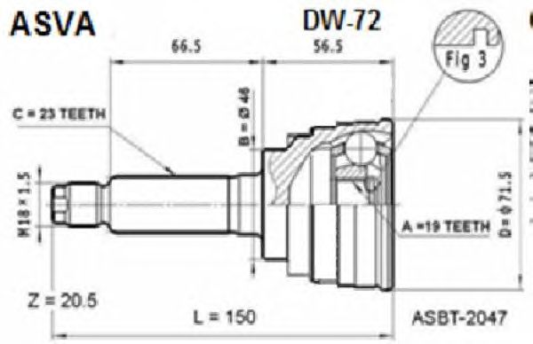 Купить ASVA DW-72 ШРУС наружный 19x46x23