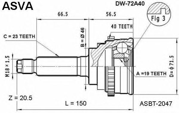 Купить ASVA DW72A40 ШРУС внешний | перед |