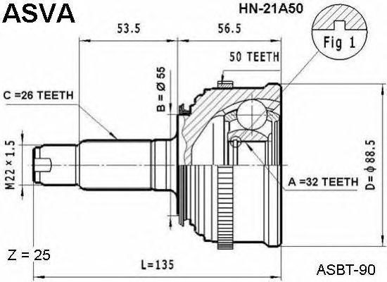 Купить ASVA HN21A50 ШРУС внешний 32*55*26 с ABS