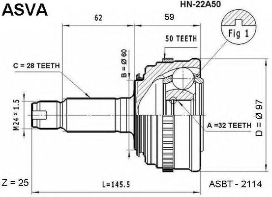 Купить ASVA HN-22A50 ШРУС наружный 32x60x28
