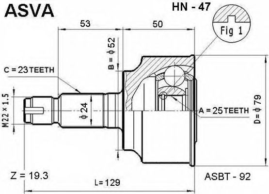 Купить ASVA HN-47 ШРУС наружный 25x52x23
