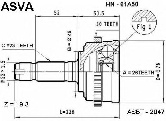 Купить ASVA HN61A50 ШРУС внешний | перед |
