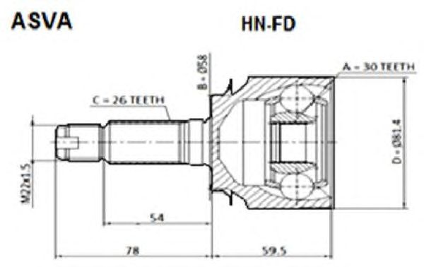 Купить ASVA HN-FD ШРУС наружный 26х59х30