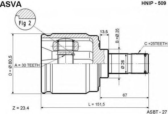 Купить ASVA HNIP509 ШРУС внутренний правый 44310SR3300 30*35*25