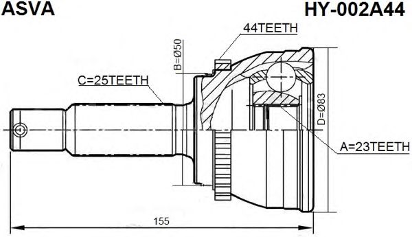 Купить ASVA HY-002A44 ШРУС наружный 23x50x25