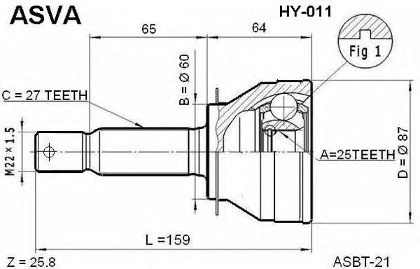 Купить ASVA HY-011 ШРУС наружный 25x60x27