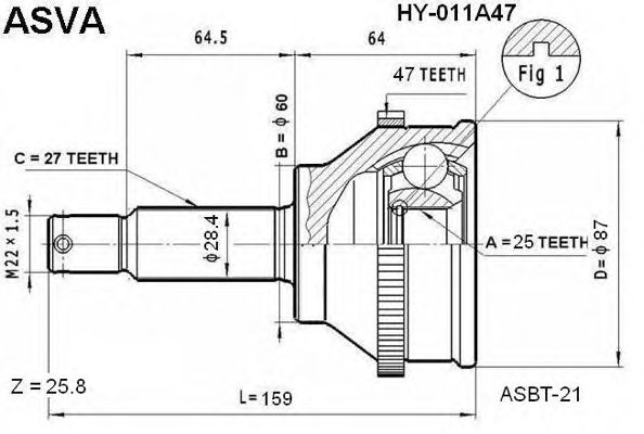 Купить ASVA HY-011A47 ШРУС наружный 25x60x27