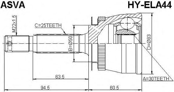 Купить ASVA HY-ELA44 ШРУС наружный 30x50x25
