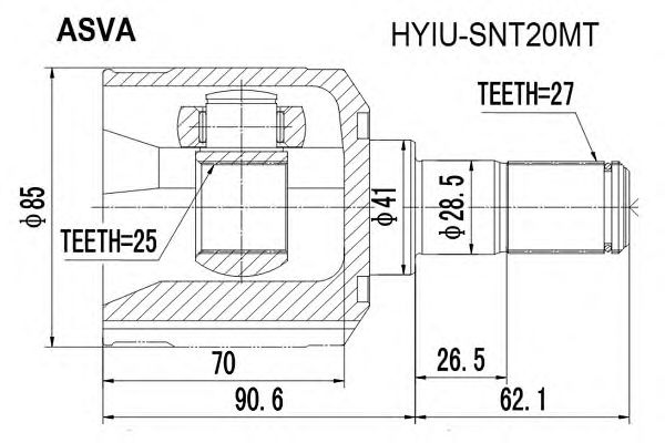 Купить ASVA HYIU-SNT20MT ШРУС внутренний 25x41x27