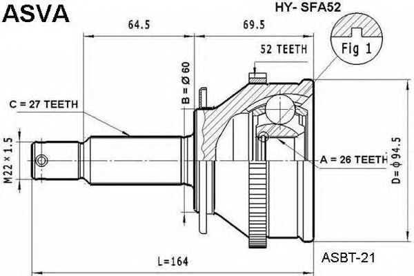 Купить ASVA HY-SFA52 ШРУС наружный 26x60x27