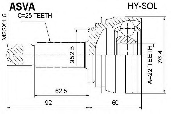 Купить ASVA HY-SOL ШРУС наружный 22x55x25