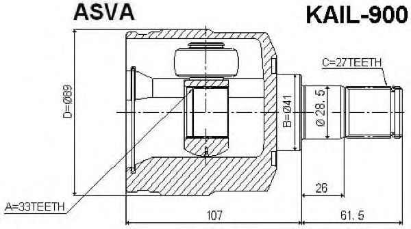 Купить ASVA KAIL-900 ШРУС внутренний левый 33x41x27