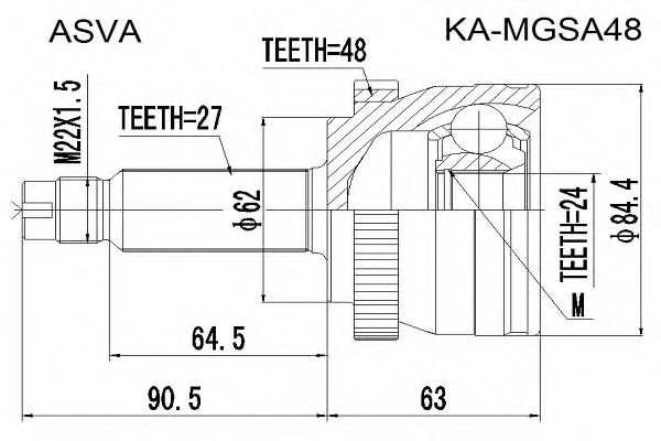 Купить ASVA KA-MGSA48 ШРУС наружный 24x62x27