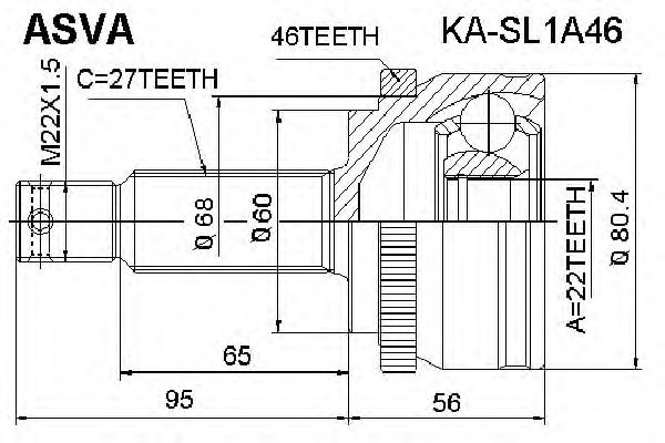 Купить ASVA KA-SL1A46 ШРУС наружный 22x60x27