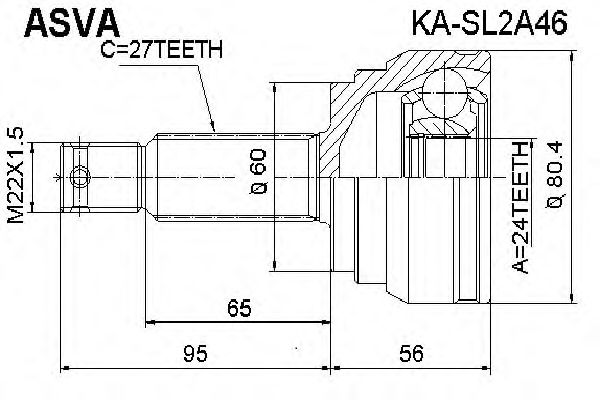 Купить ASVA KA-SL2A46 ШРУС наружный 24x60x27
