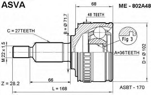 Купить ASVA ME802A48 ШРУС внешний | перед |