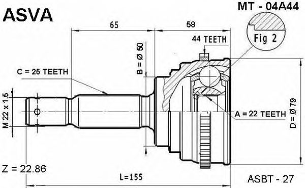 Купить ASVA MT-04A44 ШРУС наружный 22x50x25
