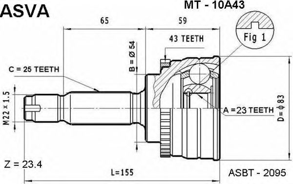 Купить ASVA MT-10A43 ШРУС наружный 23x54x25