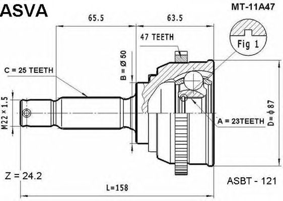 Купить ASVA MT11A47 ШРУС внешний | перед |