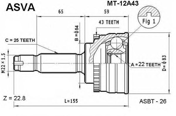 Купить ASVA MT12A43 ШРУС НАРУЖНЫЙ 22X54X25 MITSUBISHI LANCER/MIRAGE