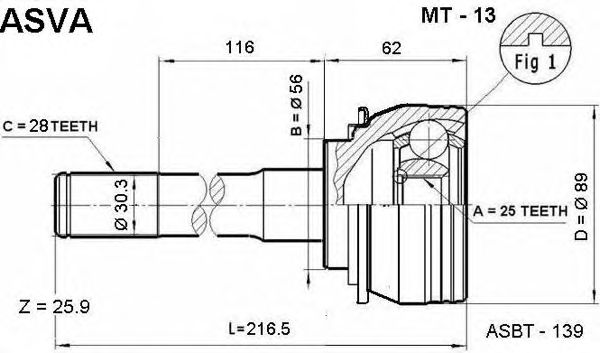 Купить ASVA MT-13 ШРУС наружный 25x56x28