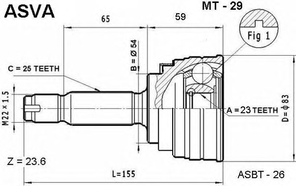 Купить ASVA MT-29 ШРУС наружный 23x54x25
