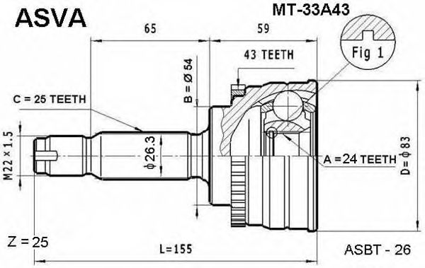 Купить ASVA MT-33A43 ШРУС наружный 24x54x25