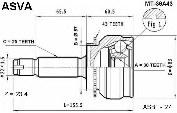 Купить ASVA MT-36A43 ШРУС наружный 30x57x25