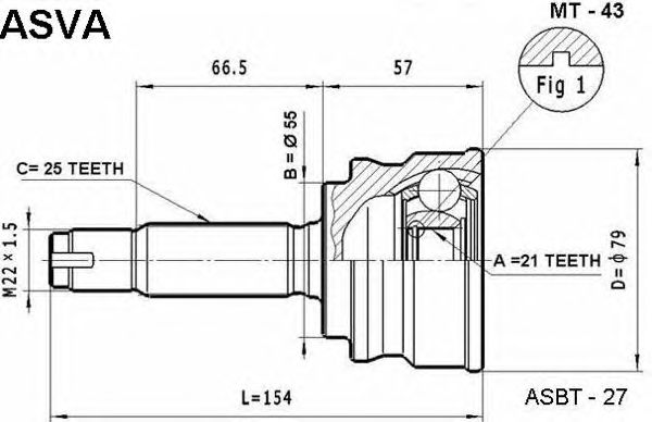 Купить ASVA MT-43 ШРУС наружный 21x55x25