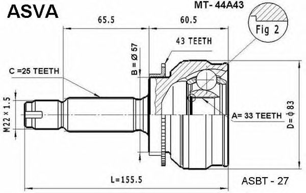 Купить ASVA MT-44A43 ШРУС наружный 33x57x25