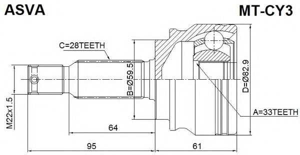 Купить ASVA MT-CY3 ШРУС наружный 33x59 5x28