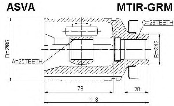 Купить ASVA MTIR-GRM ШРУС внутренний правый 25x42x28