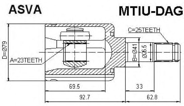 Купить ASVA MTIU-DAG ШРУС внутренний 23x41x25