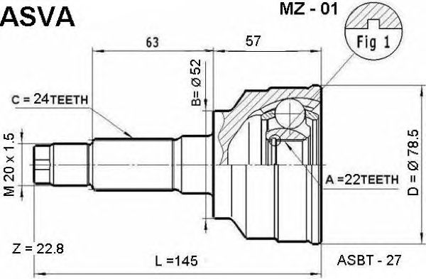 Купить ASVA MZ-01 ШРУС наружный 22x52x24