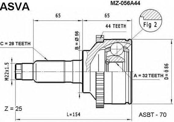 Купить ASVA MZ056A44 ШРУС внешний | перед |