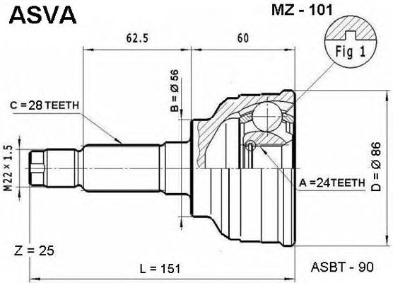 Купить ASVA MZ101 ШРУС внешний | перед прав/лев |