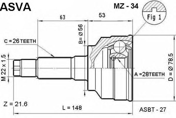 Купить ASVA MZ34 ШРУС внешний | перед |