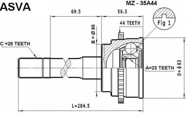 Купить ASVA MZ35A44 ШРУС внешний | перед |