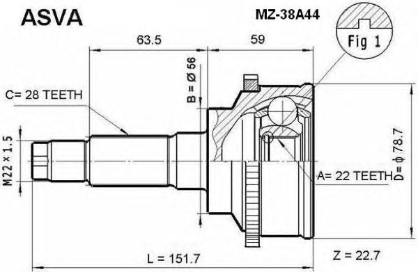 Купить ASVA MZ-38A44 ШРУС наружный 22x56x28