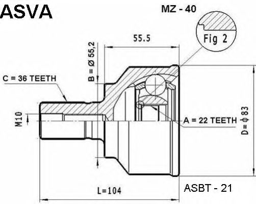 Купить ASVA MZ-40 ШРУС наружный 22x55.3x36